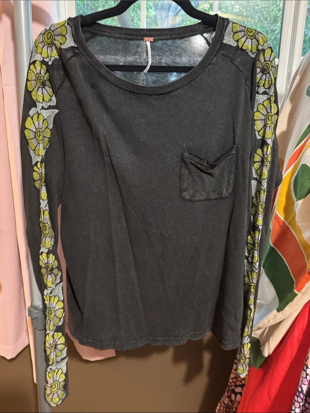 Free People On the Vine Print Sleeve Rib Top